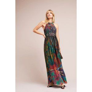 ANTHROPOLOGIE GEISHA DESIGNS Kalinka Maxi Halter Print Dress Sz 10 Boho